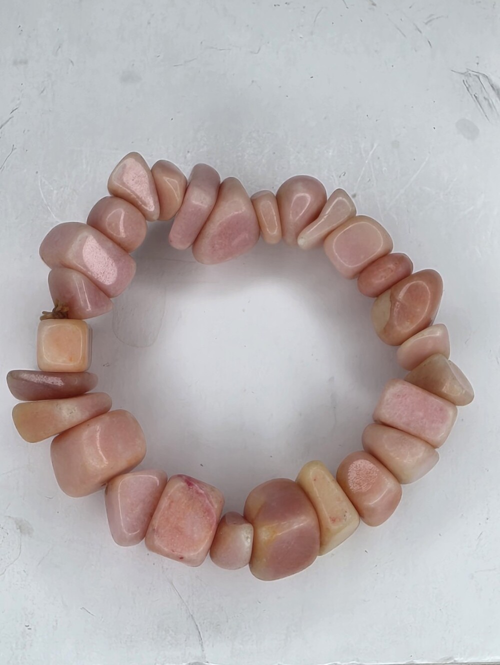 Natural Pink Opal Chunky Freeform Nugget Stretch Bracelet Pink Peach Gemstone